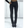 Pantalon slim noir en simili à taille haute et patte d'eph fendu à l'avant - 2