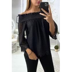 Blouse noir en dentelle avec col bateau - 2