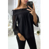 Blouse noir en dentelle avec col bateau - 2