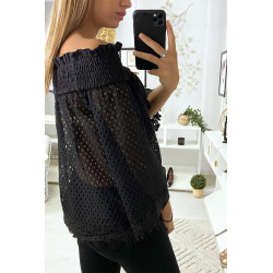 Blouse noir en dentelle avec col bateau - 4