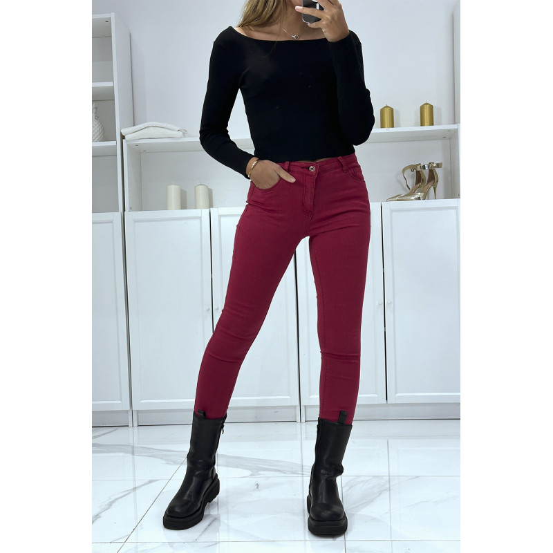 Jean slim rouge extensible avec poches et fermeture zip - 1