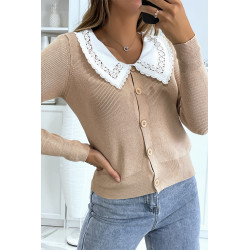 Gilet beige à col Claudine - 3