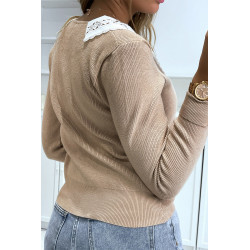 Gilet beige à col Claudine - 4