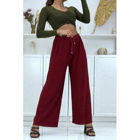 Pantalon palazzo plissé uni bordeaux - 1