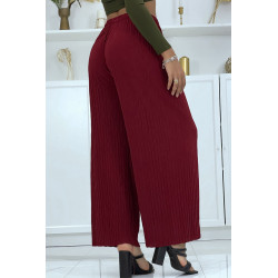 Pantalon palazzo plissé uni bordeaux - 3