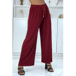 Pantalon palazzo plissé uni bordeaux - 4