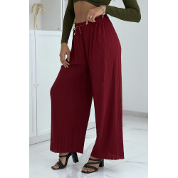 Pantalon palazzo plissé uni bordeaux - 6