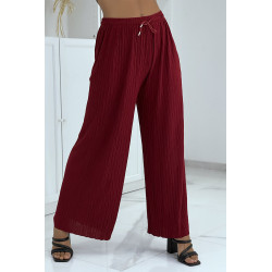 Pantalon palazzo plissé uni bordeaux - 7