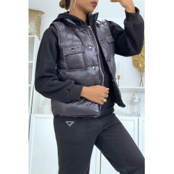 Ensemble 3 pièces doudoune sans manche noir avec sweat et jogging - 1