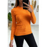 Pull Orange motif Jacquard, et manches côtelés. - 1