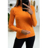 Pull Orange motif Jacquard, et manches côtelés. - 2