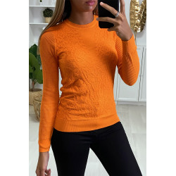 Pull Orange motif Jacquard, et manches côtelés. - 3