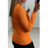 Pull Orange motif Jacquard, et manches côtelés. - 4