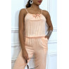 Combinaison rose en coton avec poche et bretelle ajustable - 4