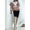 Pull rose over size manche bouffante avec motif en dentelle - 2