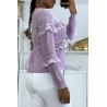 Pull lilas col rond avec de jolis volants en dentelle - 3