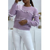 Pull lilas col rond avec de jolis volants en dentelle - 4