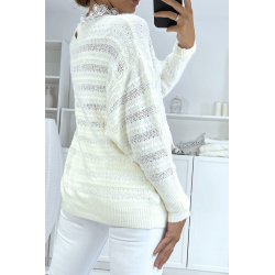 Pull ajouré blanc avec dentelles femme - 4