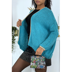 Cardigan turquoise en grosse maille - 3