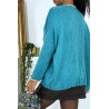 Cardigan turquoise en grosse maille - 4