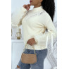 Pull col montant beige à manches bouffantes en tulle - 3