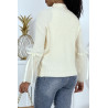 Pull col montant beige à manches bouffantes en tulle - 4