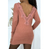 Robe pull fushia moulante dos nu femme - 1