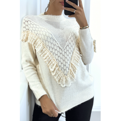 Pull beige col montant femme - 4