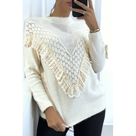 Pull beige col montant femme - 4
