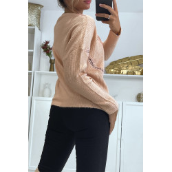 Pull col V en rose over size avec dentelle dans une belle matière douce - 4