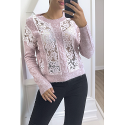 Pull lila à empiècement en dentelle et coupe basique - 2