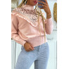 Pull très chic rose poudré à manches longues et col montant ajouré - 6