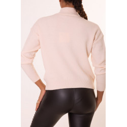 Pull col montant beige à chaine sur le col - 4