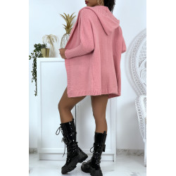 Gilet épais rose à capuche et manches chauve-souris - 3