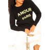 Pull noir à col rond inscription AMOUR PARIS - 3