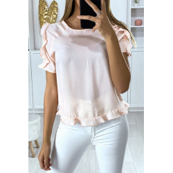 Blouse rose manches volantes avec dentelle et boutonnés au dos - 2