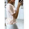 Blouse rose manches volantes avec dentelle et boutonnés au dos - 4