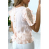 Blouse rose manches volantes avec dentelle et boutonnés au dos - 5