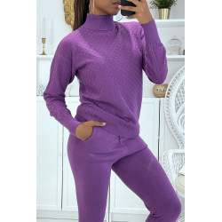 Ensemble d'hiver 3 pièces violet doudoune et jogging côteléStyle casual chic et cocooning - 2