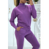 Ensemble d'hiver 3 pièces violet doudoune et jogging côteléStyle casual chic et cocooning - 2