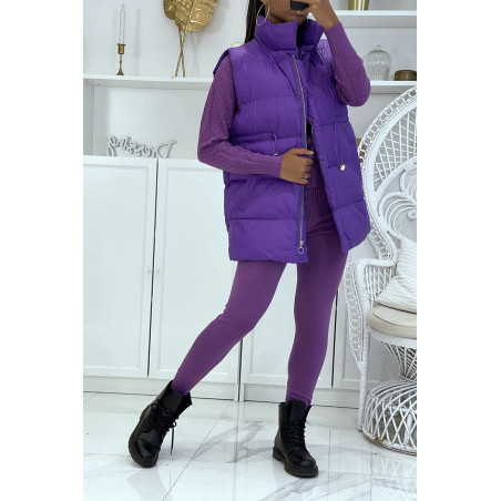 Ensemble d'hiver 3 pièces violet doudoune et jogging côteléStyle casual chic et cocooning - 4