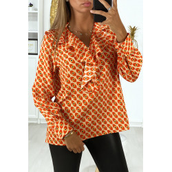 Blouse à motif orange avec volant à l'avant - 1