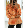 Blouse à motif orange avec volant à l'avant - 3