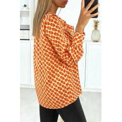 Blouse à motif orange avec volant à l'avant - 4