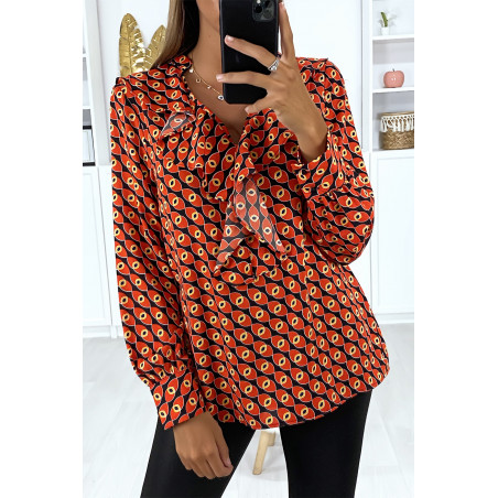 Blouse à motif noir avec volant à l'avant - 1