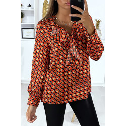 Blouse à motif noir avec volant à l'avant - 2