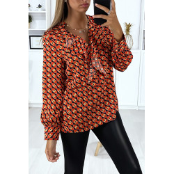 Blouse à motif noir avec volant à l'avant - 3