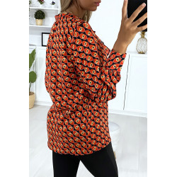 Blouse à motif noir avec volant à l'avant - 4