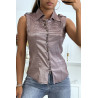 Chemise taupe sans manches avec détails brodés style officier 8047 - 2