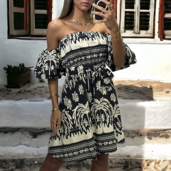 Sublime robe motif avec ceinture et manche à part - 2